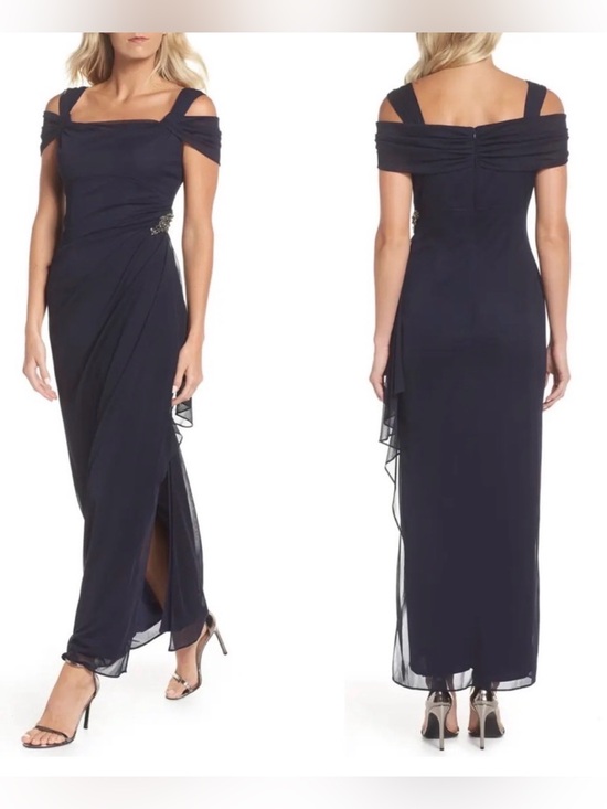 Alex Evenings Dresses & Skirts - ALEX EVENINGS Embellished Navy Blue Cold Shoulder Column Gown